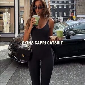SKIMS Black Capri Jumpsuit - Sleek Scoop-Neck Catsuit